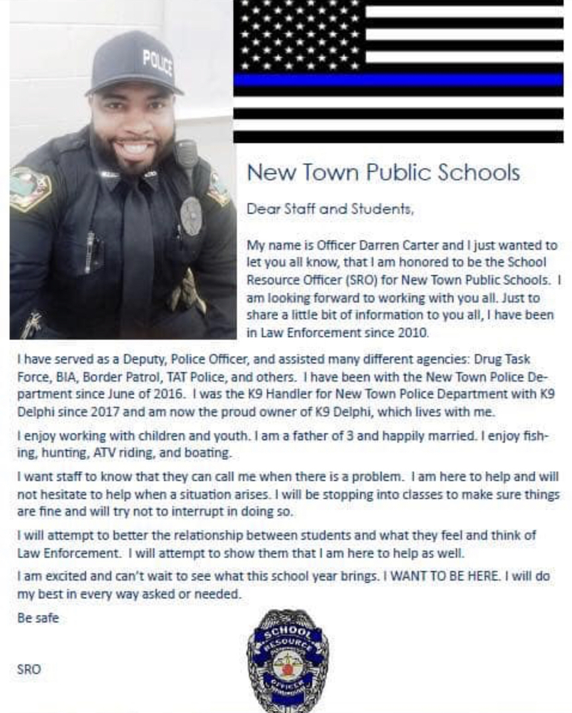 New Town Public School wants to welcome Officer Carter to our team!