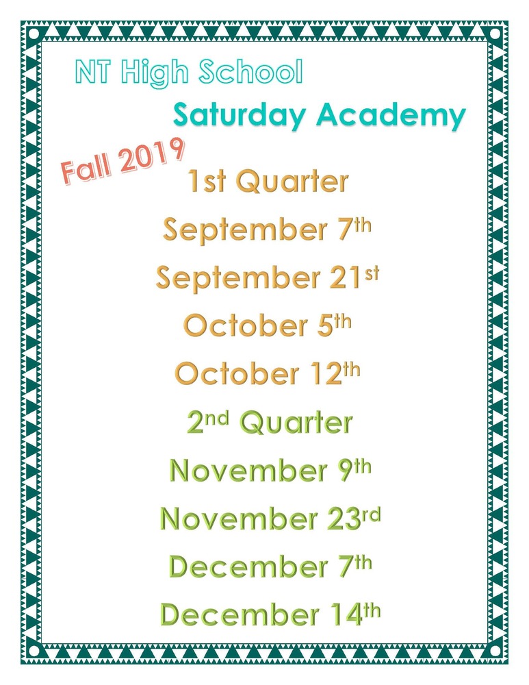 High School Fall Saturday Academy Schedule