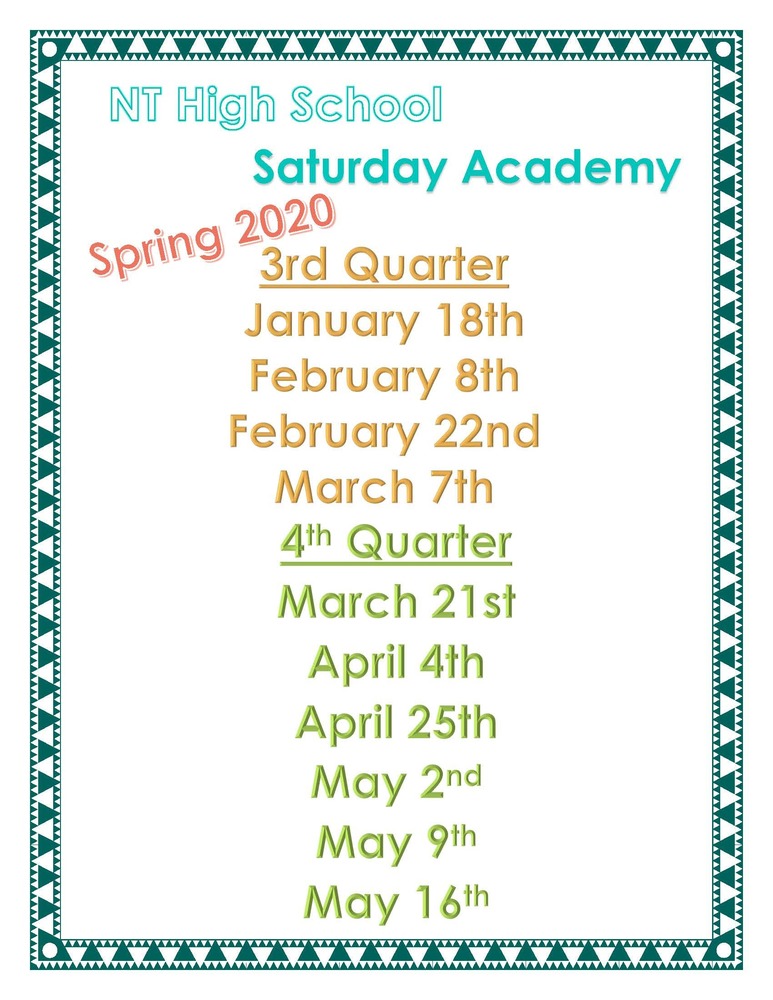 Spring High School Saturday Academy dates